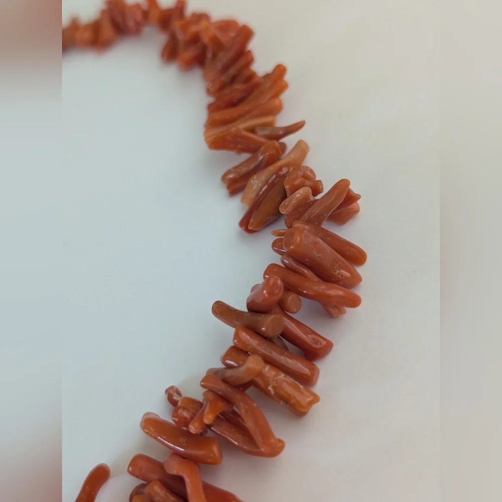 19" Antique 35.5mm Graduated Natural Orange Mediterranean Branch Coral Necklace - Picture 9 of 10